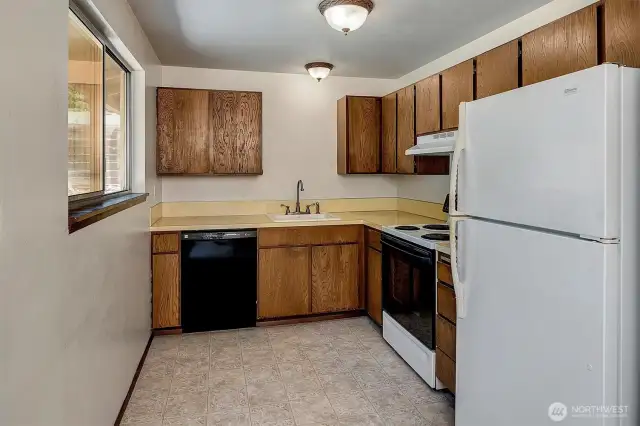 Kitchen with window to backyard