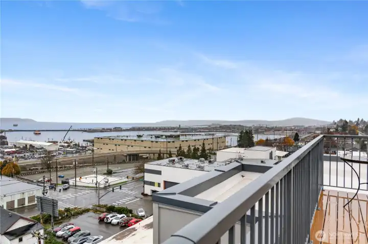 Exceptions views of the Olympic Mountains, Puget Sound, Cascade mountains from rooftop deck