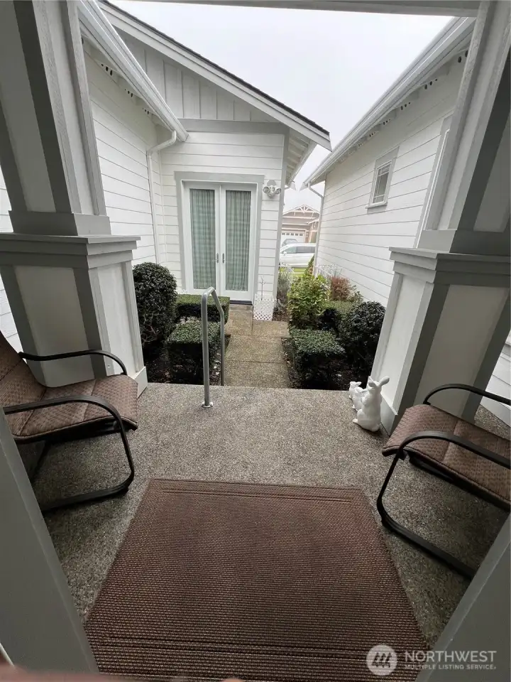 Front door looking out toward the door of the flex room.