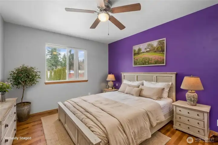 (Virtually staged) Primary Bedroom with attached bathroom