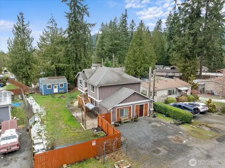 Aerial view of the house showcasing large outdoor area and shed Aerial view of the house showcasing large outdoor area and shed