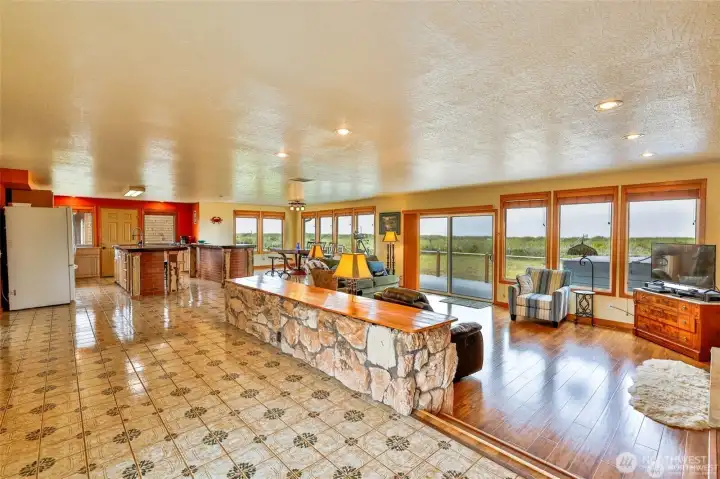 Great room has beautiful ocean views and access to deck.