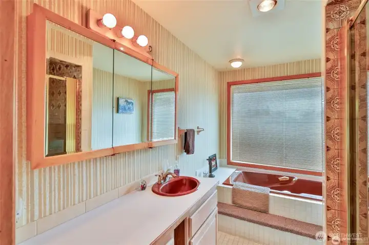 Primary bathroom with tub and separate shower