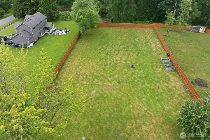Aerial view of the rear yard.
