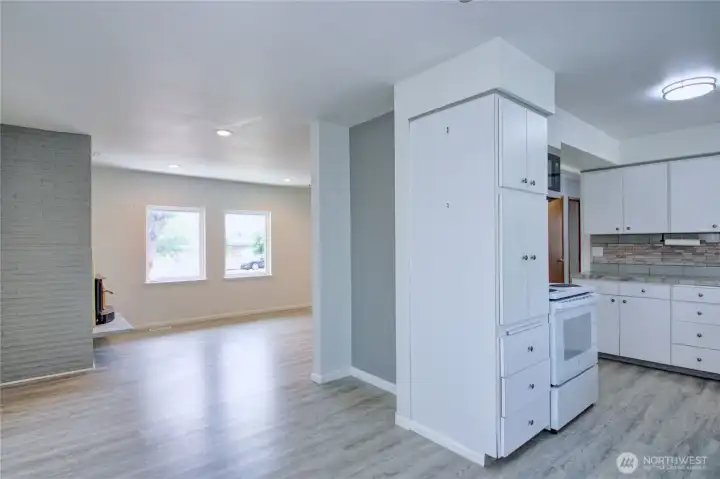 Kitchen, dining room and living room