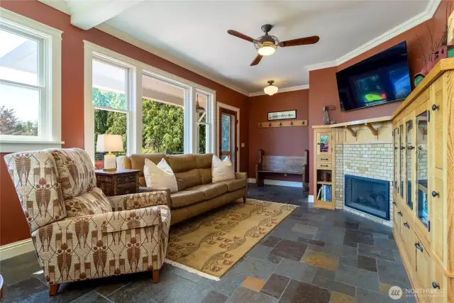 Den/Family Room with back door access to the porch