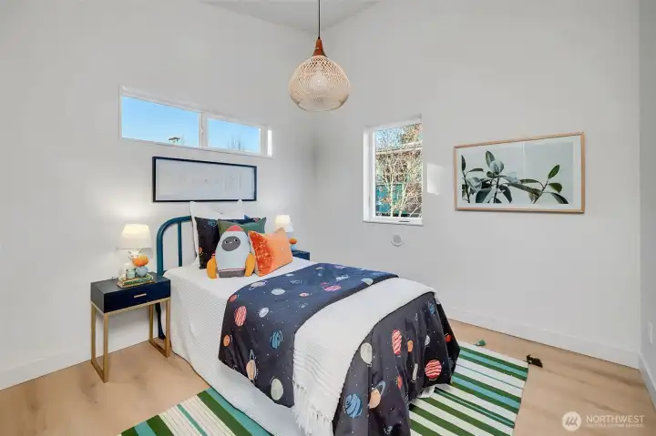 Second bedroom can easily accommodate a queen size bed. Each bedroom features individually controlled heat for everyone's comfort.