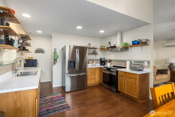 Kitchen with new solid surface countertops.