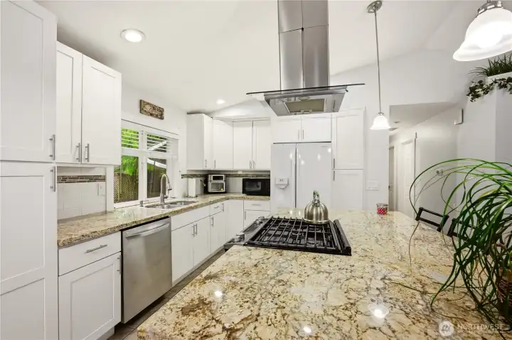 This kitchen has been tastefully remodeled featuring elegant surfaces.
