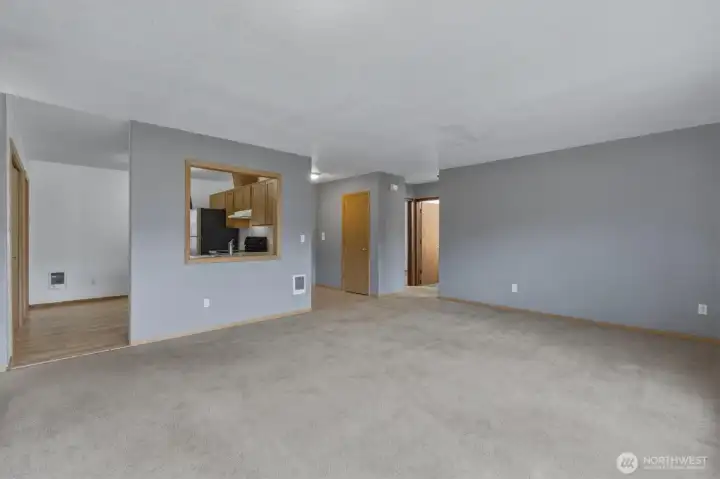 Living, dining and kitchen.