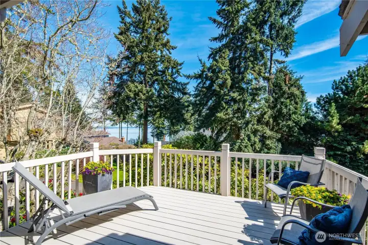 Stepping out through the slider to the back deck, you'll discover a favorite spot to relax and enjoy the out of doors.