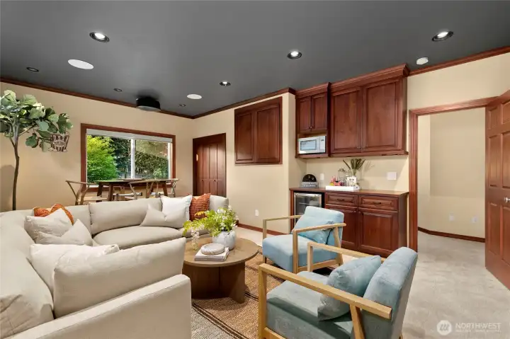 Theater room just off of the family room on the main floor