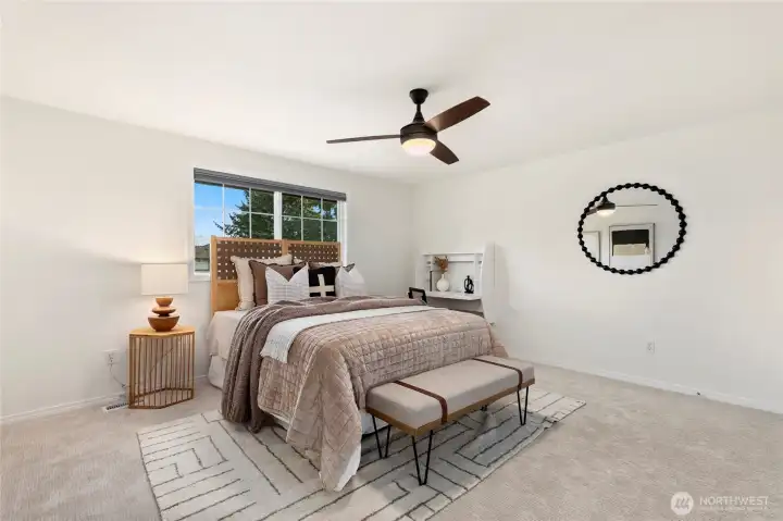 Bedroom 3 located upstairs features a sweet built-in desk