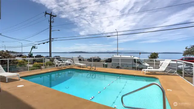 Outdoor heated pool is one of Alki Shores best amenities