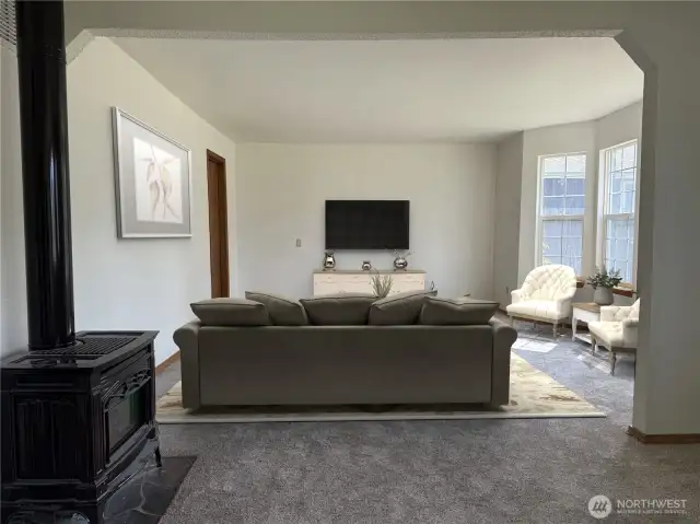Cozy gas stove in great room