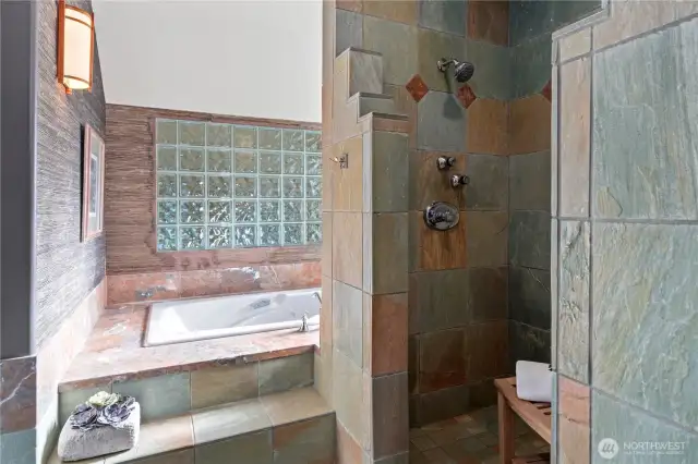 Lovely soaking tub and walk-in shower.