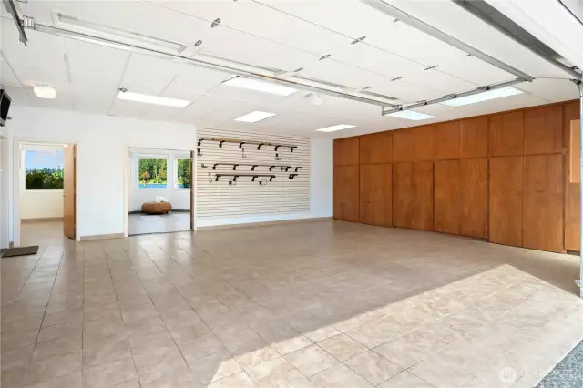 Look at all those custom storage cabinets on the right! And the tile floor!