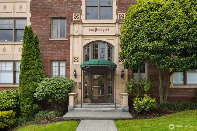 Gorgeous Brick and Stone, Leaded Glass Entry.