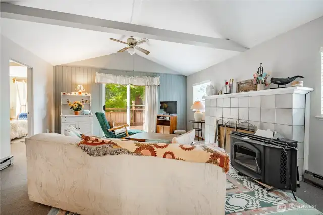 Spacious living rooms area. The fireplace insert is brand new. New buyer will improve outdoor chimney and then install fireplace.