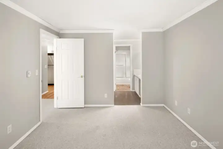 Bedroom Looking Toward Walk-Thru Vanity & Closet to Bathroom