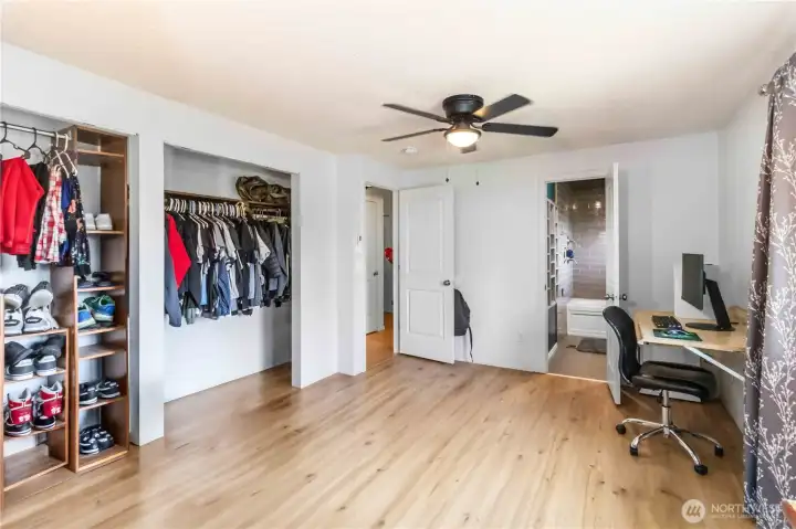 Primary bedroom with connecting bathroom.