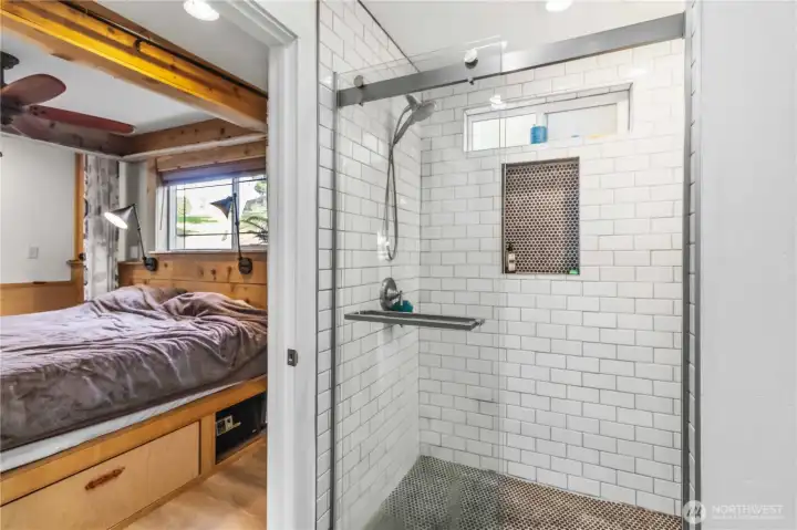 Downstairs tile shower.