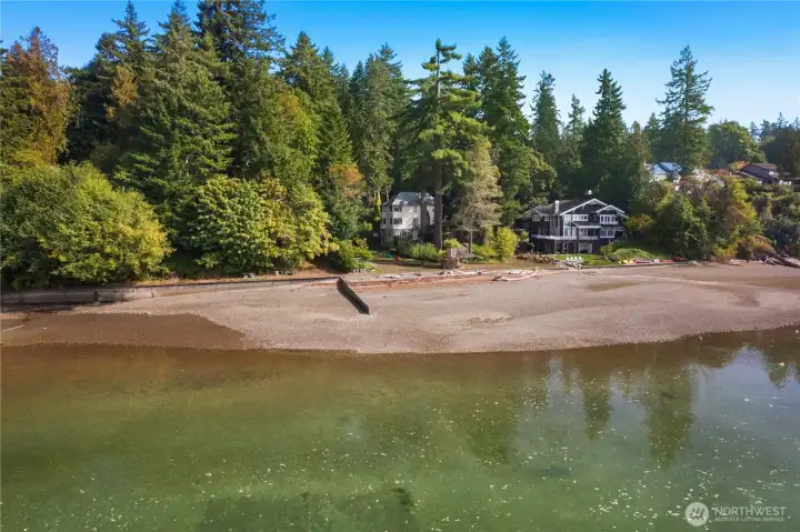 This exceptional shoreline offers sunset views, easy beach access, and valuable geoduck shellfish tidelands rarely found in such a private setting.
