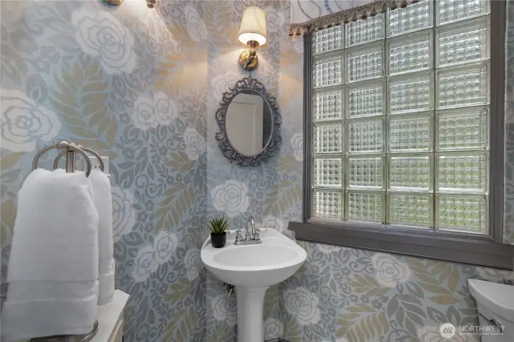 Even the guest bath reflects the home’s character, with vintage design and meticulous presentation.