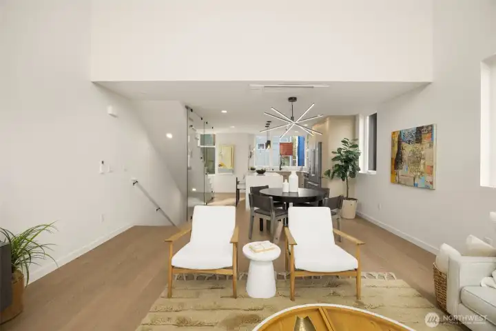 Sleek wide-plank floors provide a durable, stylish foundation for modern city living.