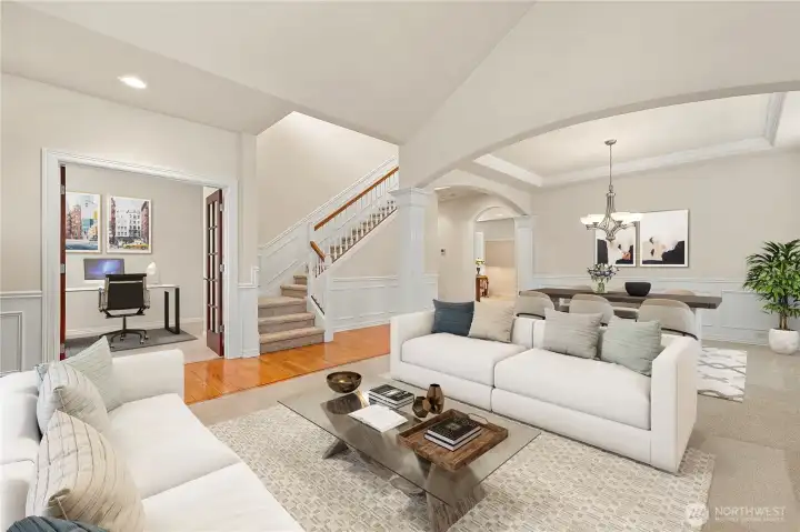 Refined millwork and classic wainscoting add warmth and architectural character throughout