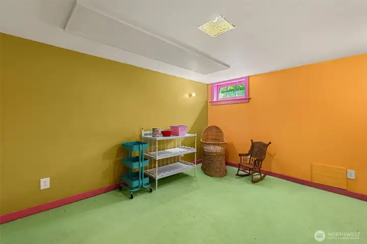 Finished room in basement can be converted to legal bedroom with addition of legal egress window
