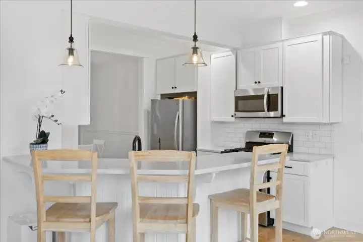 Kitchen with eating bar. Kitchen with eating bar.