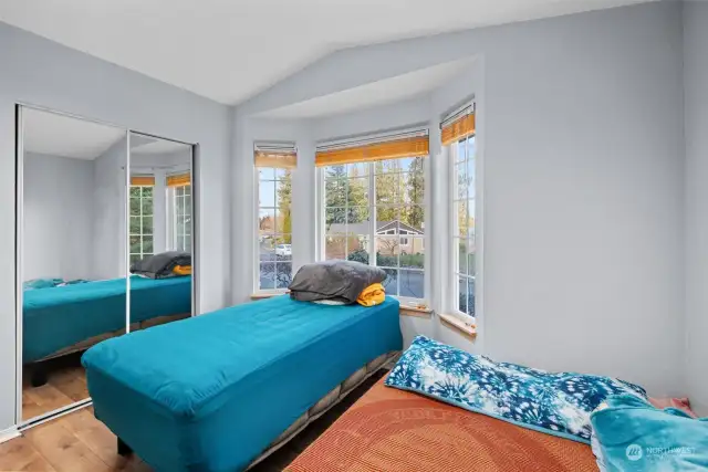 Front bedroom with bay window and gorgeous Mount Baker view.