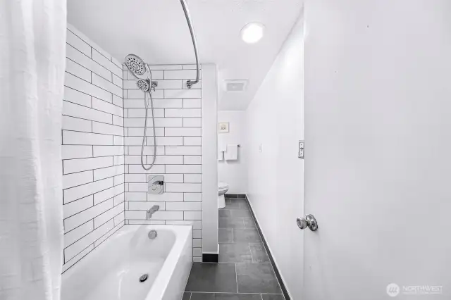 The newly remodeled guest bathroom