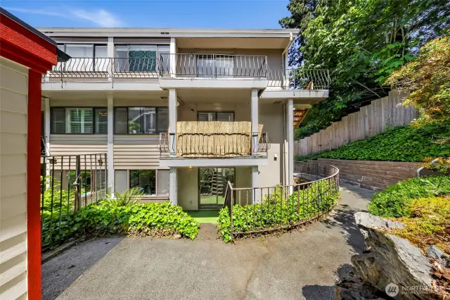 The condominium is in the middle building of the complex and is tucked away at the end. It is very quiet and stays cool on those hot summer days.