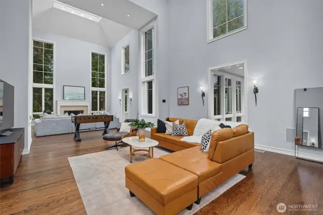 30ft high vaulted ceilings in living room
