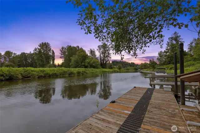 Dock across the river from a park