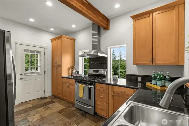 Updated kitchen with granite counter tops & stainless steel appliances