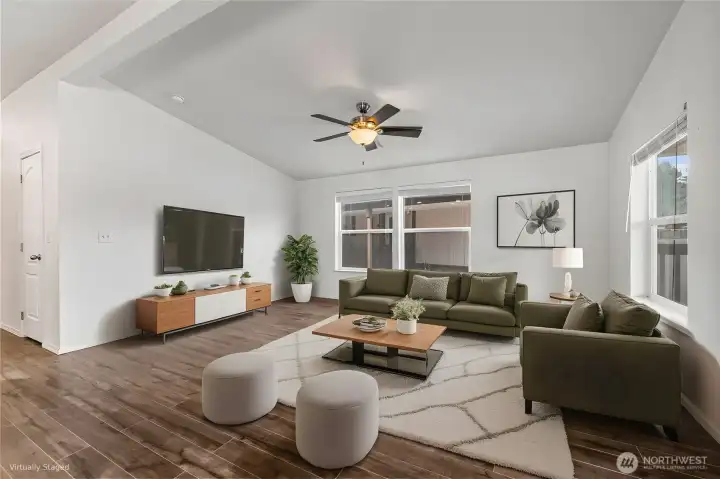 Virtually staged living area.