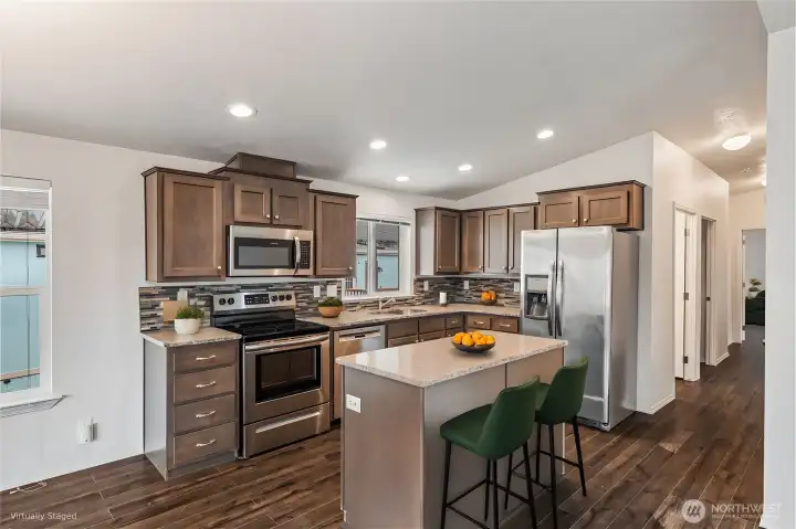 Virtually staged kitchen.