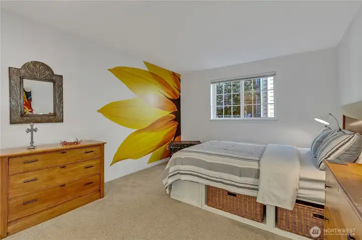 This is the second spacious bedroom with the only carpeted area in the unit.  It makes for a quiet, restful bedroom.