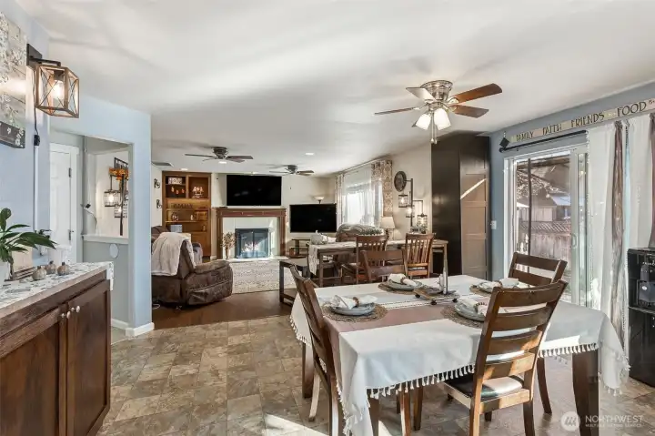 Additional dining space and buffet cabinet.