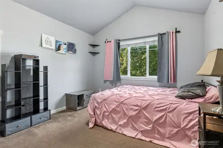Big secondary bedroom with vaulted ceiling.