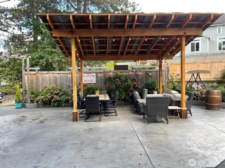 Covered seating area.