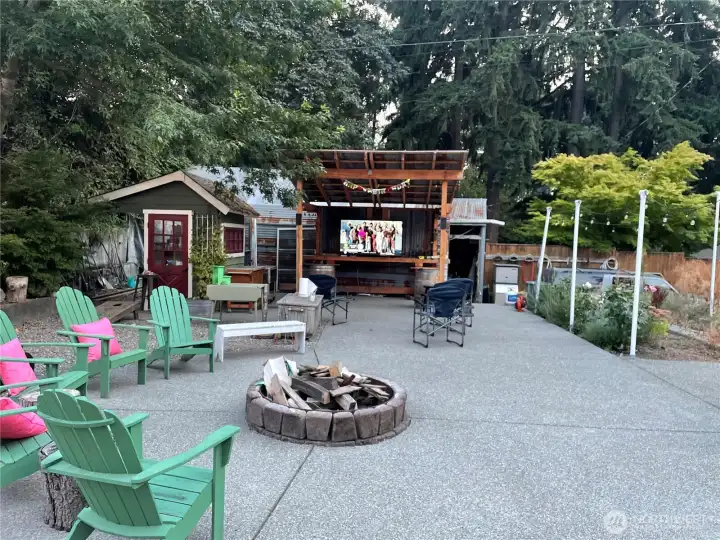 Private entertaining area with firepit