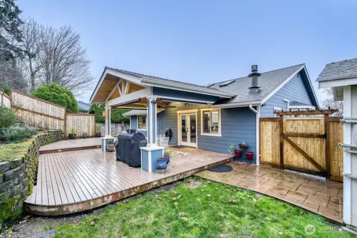 Stamped concrete by gate.