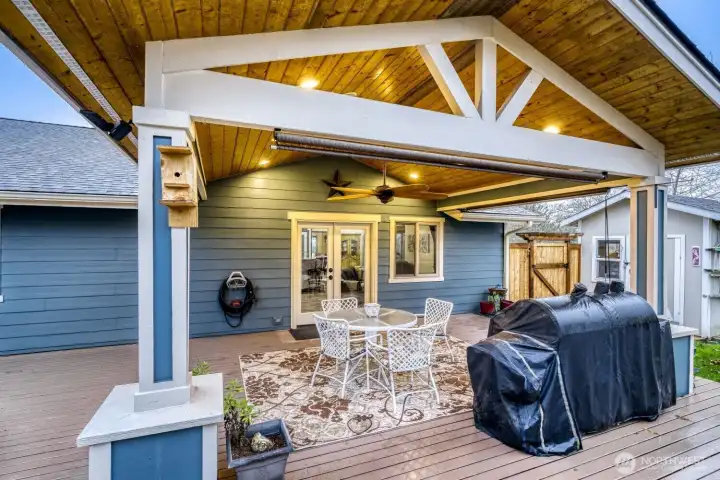 Located right off of the living room and kitchen area. Storage shed in foreground comes with the house.
