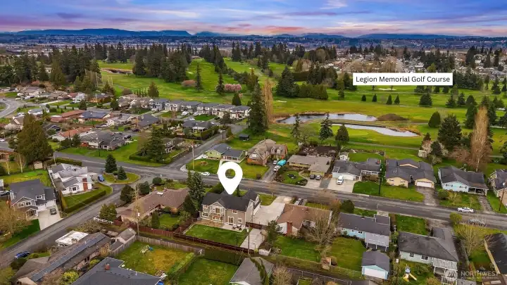 Aerial view facing East, showing close proximity to Legion Memorial Golf Course.