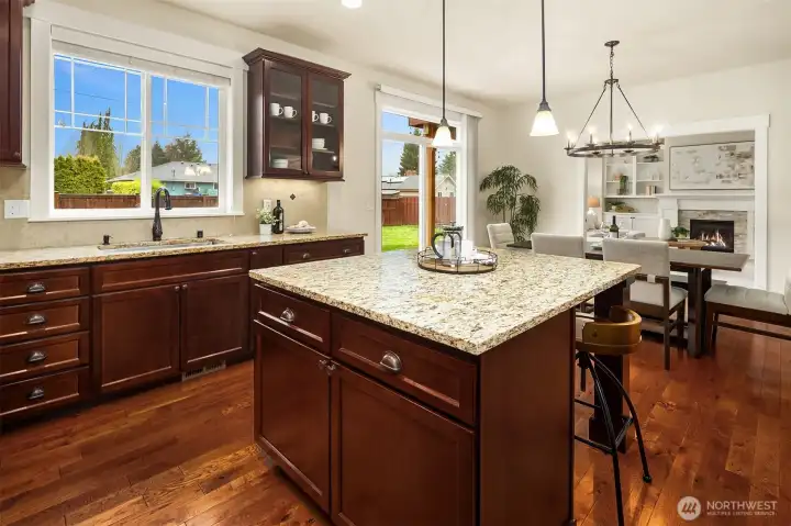 Spacious kitchen with ample storage.