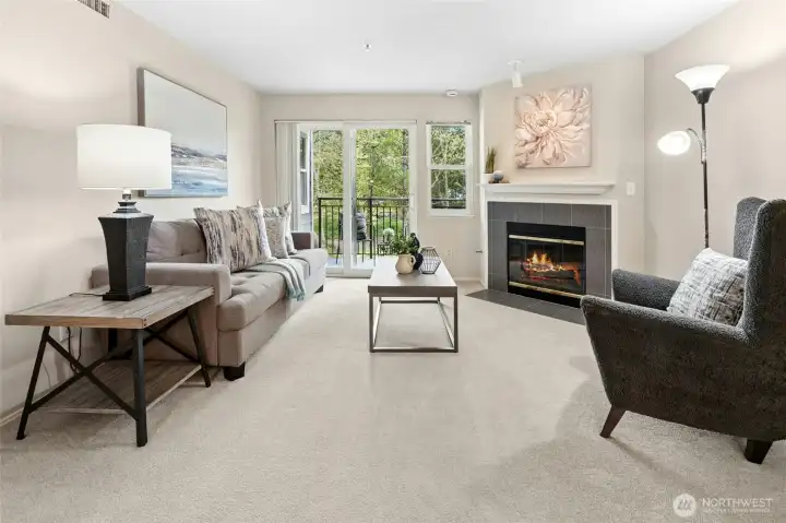 Alternate view of living room showcasing layout and seating area.